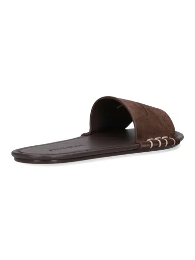 Jw Anderson Loafer Whipstitched Suede Slides In Brown