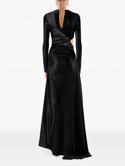 Rabanne Draped Velvet Maxi Dress In Black
