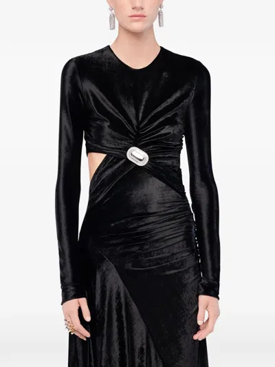 Rabanne Draped Velvet Maxi Dress In Black