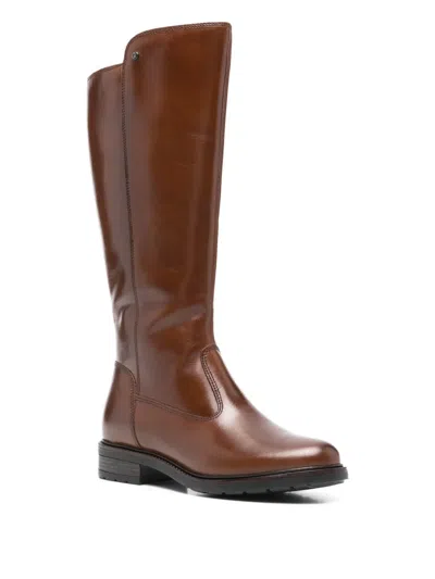 Keys Logo-detail Leather Boots In Brown