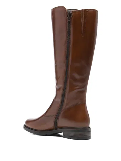 Keys Logo-detail Leather Boots In Brown