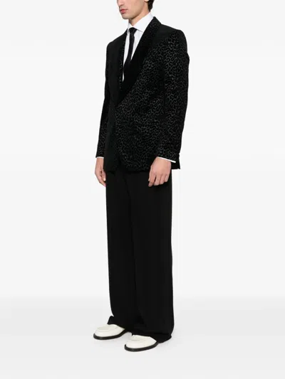 Fursac Pattern Animal Cotton Blazer In Black