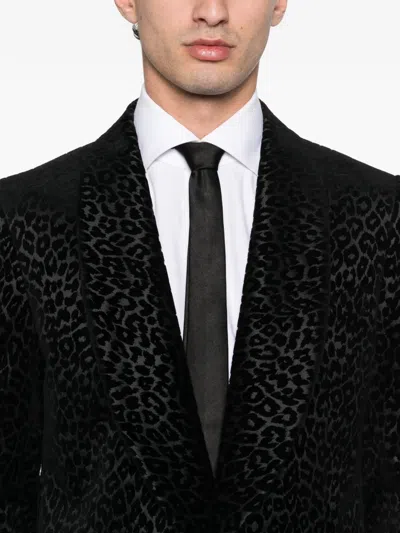 Fursac Pattern Animal Cotton Blazer In Black