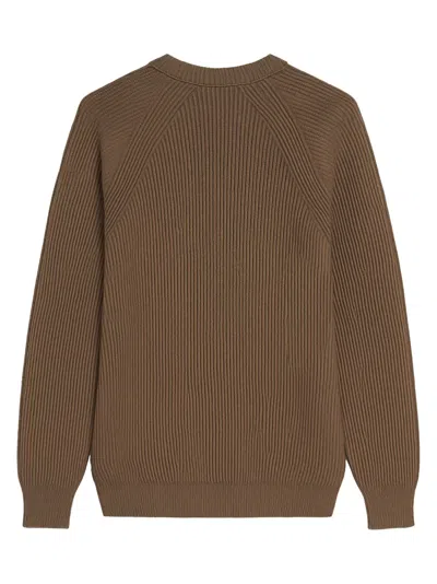Greyed Ribbed Sweater In Brown