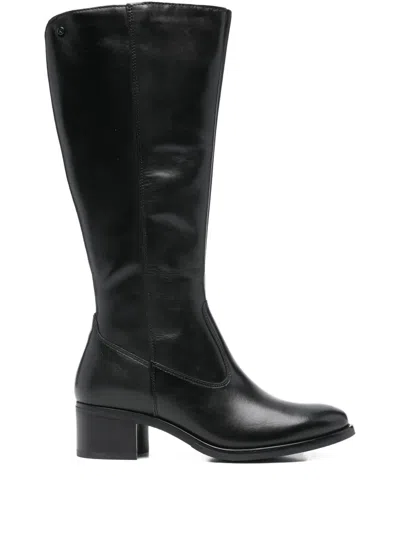 Keys Logo-detail Leather Boots In Black