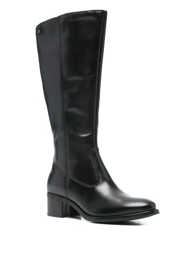 Keys Logo-detail Leather Boots In Black