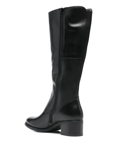 Keys Logo-detail Leather Boots In Black