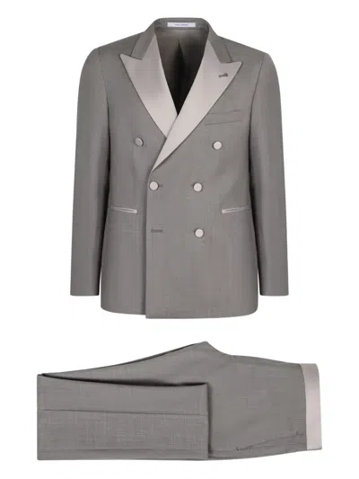 Tagliatore Double-breasted Lapel Two-piece Suit In Gray