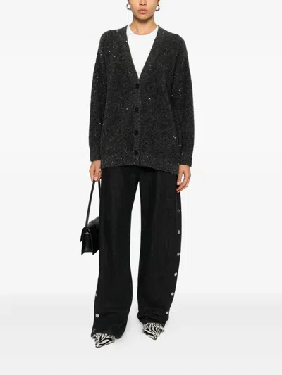 Ivory Paris Sequin-embellished Button-up Cardigan In Gray