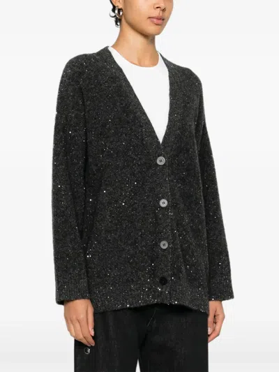 Ivory Paris Sequin-embellished Button-up Cardigan In Gray