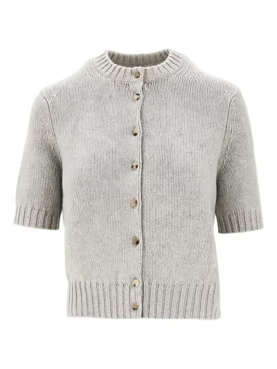Khaite Womens Heather Grey Nora Round-neck Stretch-cashmere Cardigan In Gray