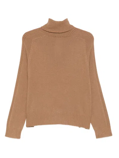 Liu •jo Turtleneck Logo-detail Sweater In Brown