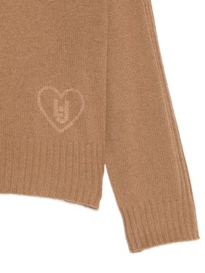 Liu •jo Turtleneck Logo-detail Sweater In Brown