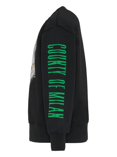 County Of Milan Wolf-print Crew Neck Sweatshirt In Black