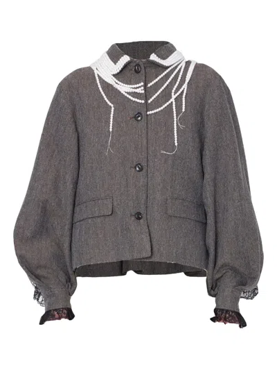 Kolor Herringbone Pearl Embellished Jacket In Multi