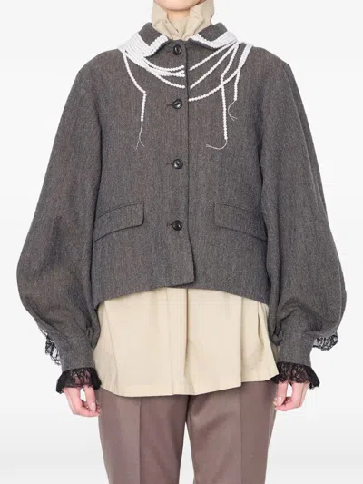 Kolor Herringbone Pearl Embellished Jacket In Multi