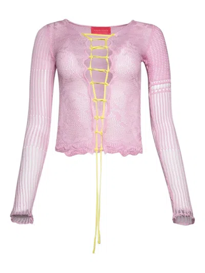 Roberta Einer Kat Lace-up Top In Pink