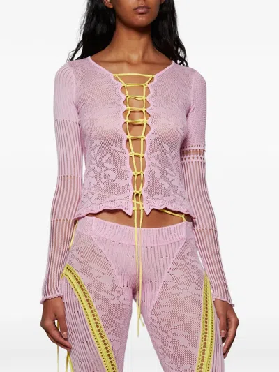 Roberta Einer Kat Lace-up Top In Pink