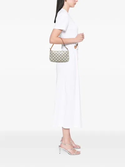 Pre-owned Louis Vuitton 2008 Damier Azur Pochette Accessoires Shoulder Bag In White
