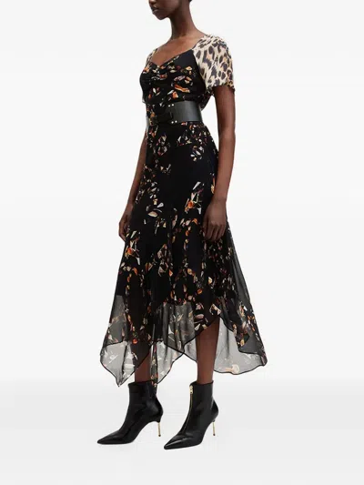 Allsaints Leah Animal-print Asymmetric Dress In Black