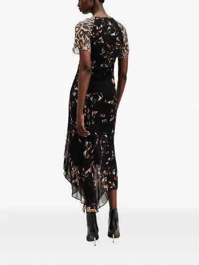 Allsaints Leah Animal-print Asymmetric Dress In Black