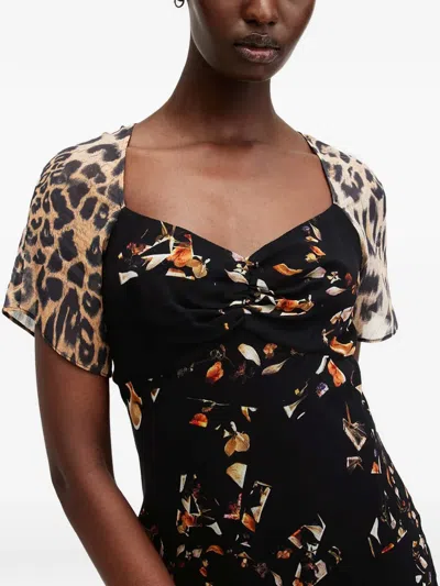 Allsaints Leah Animal-print Asymmetric Dress In Black