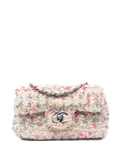 Pre-owned Chanel 2018 Mini Rectangular Classic Tweed Single Flap Crossbody Bag In Pink