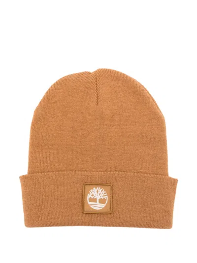 Timberland Logo-patch Beanie In Brown