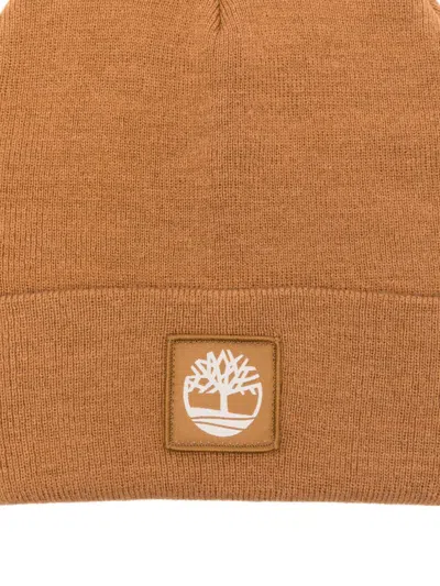 Timberland Logo-patch Beanie In Brown