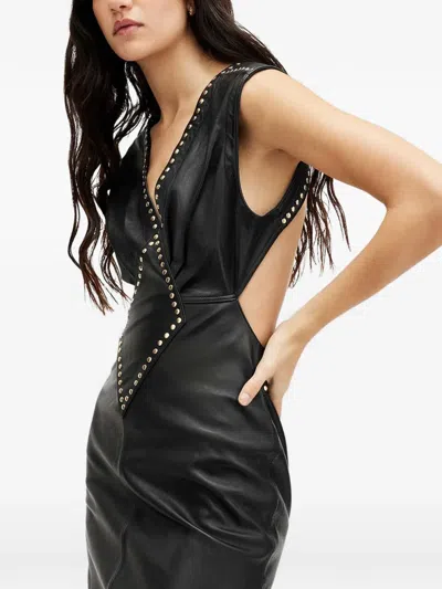 Allsaints Syla Lea Studded-detail Open-back Midi Dress In Black