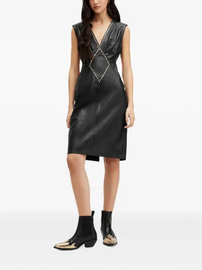 Allsaints Syla Lea Studded-detail Open-back Midi Dress In Black