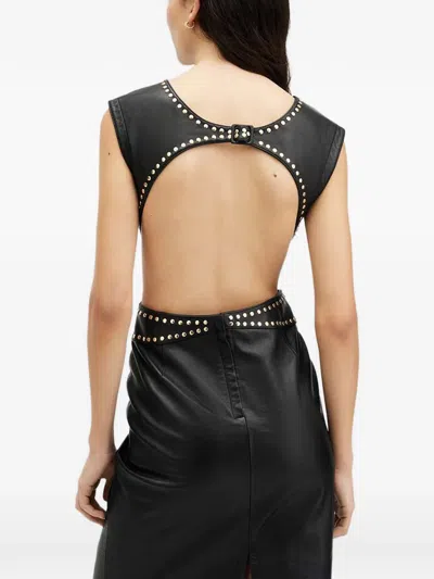 Allsaints Syla Lea Studded-detail Open-back Midi Dress In Black