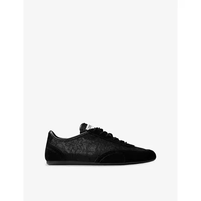 Jimmy Choo Sunny Leather-trimmed Suede And Lace Sneakers In Black