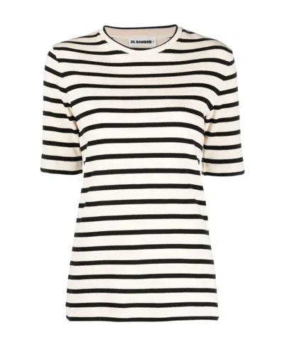 Jil Sander Dark Blue And White Cotton T-shirt In Multi