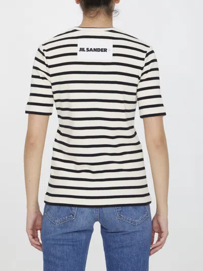 Jil Sander Dark Blue And White Cotton T-shirt In Multi