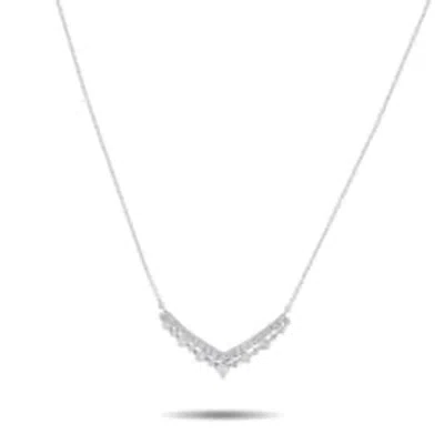 Lb Exclusive 14k White Gold 0.50ct Diamond V Pendant Necklace Pn16158 W In Metallic