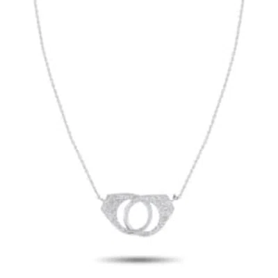 Lb Exclusive 14k White Gold 0.15ct Diamond Pave Handcuff Pendant Necklace Pn15501 W In Metallic