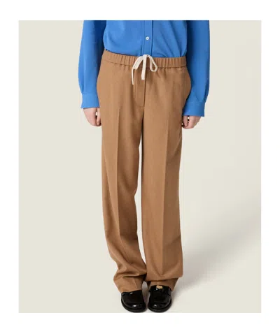 Miu Miu Camel Hair Drawstring Pants In Brown