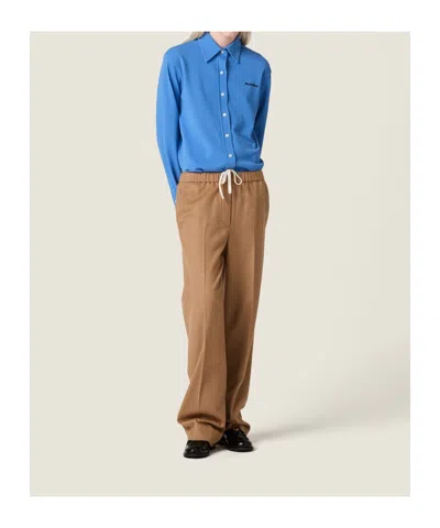 Miu Miu Camel Hair Drawstring Pants In Brown