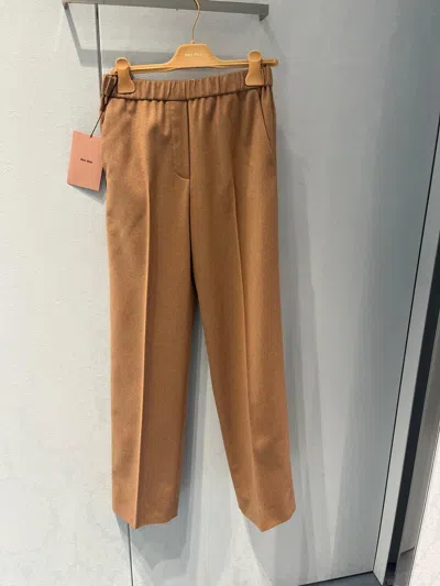 Miu Miu Camel Hair Drawstring Pants In Brown