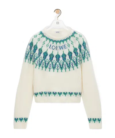 Loewe Stretch Wool Blend Cropped Sweater Graphic In White