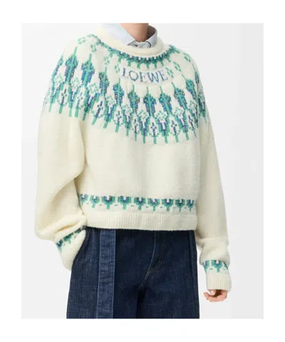 Loewe Stretch Wool Blend Cropped Sweater Graphic In White