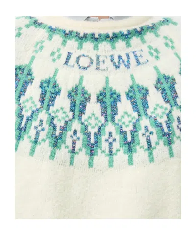 Loewe Stretch Wool Blend Cropped Sweater Graphic In White