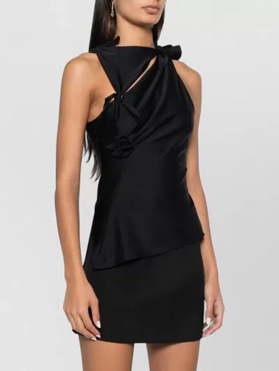 Coperni Black Asymmetric Sleeveless Top With Floral Detail And Cut-out On The Front In Black