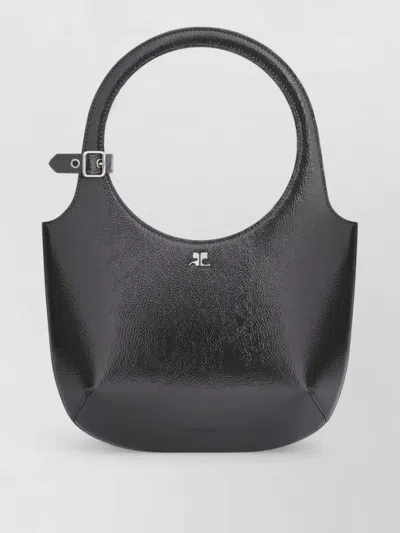 Courrèges Curved Patent Leather Shoulder Bag In Black