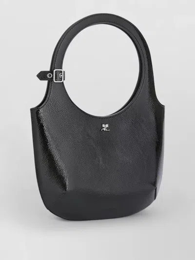 Courrèges Curved Patent Leather Shoulder Bag In Black
