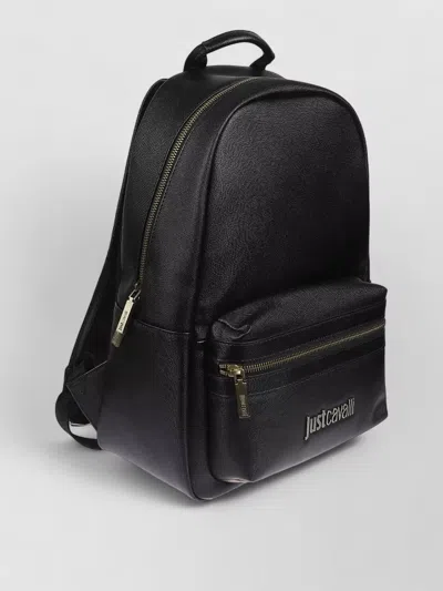 Just Cavalli Logo Backpack Featuring Metal Lettering In Black