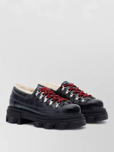 Ganni Lace-up Ankle Boots Chunky Sole In Black