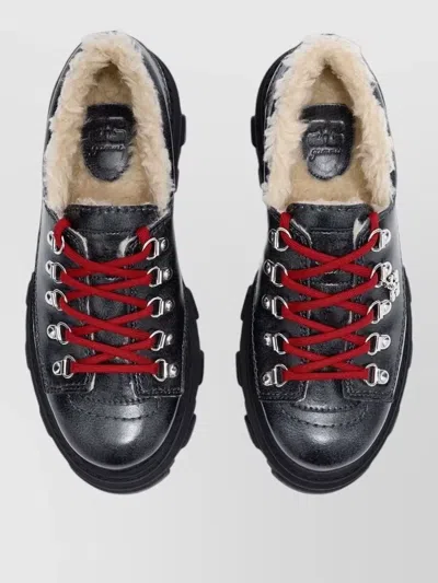 Ganni Lace-up Ankle Boots Chunky Sole In Black