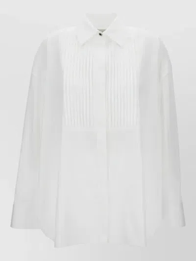 Golden Goose Oversized White Cotton Shirt With Pleated Bib And Jewel Buttons In Red